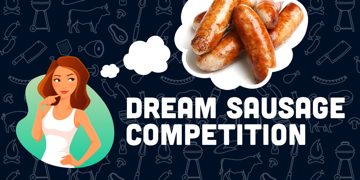 Hasties Meats Dream Sausage Competition Slider - Girl Thinking about Sausages With Text